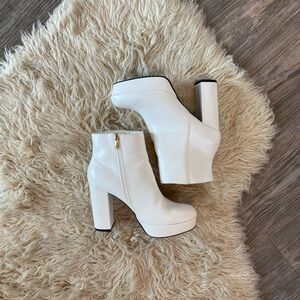 White Platform Ankle Boots with Block Heel - Women's 8.5